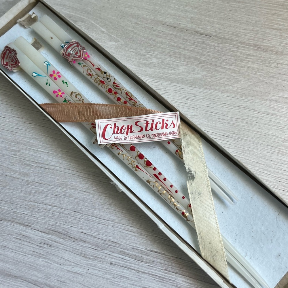 Vintage hand-painted chopsticks, hair pins by Hashiman Co, Yokohama Japan